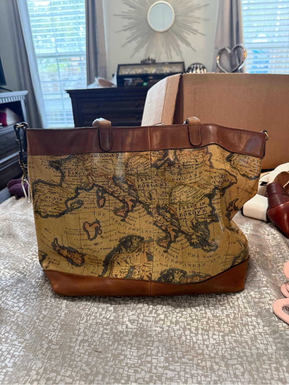 Patricia Nash Map Print Tote in Brown and Tan